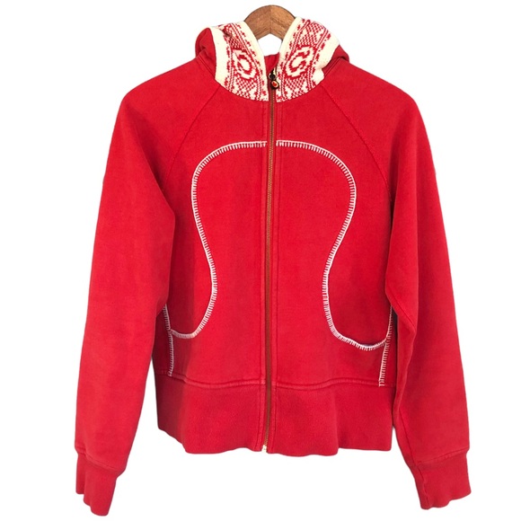 Lululemon Athletica Canada Scuba Hoodie Size 8 Red White Jacket Rare HTF - Picture 3 of 11